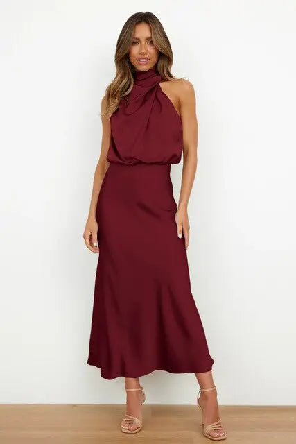 Neckholder Langes Kleid mit Drapierter Vorderseite für Damen