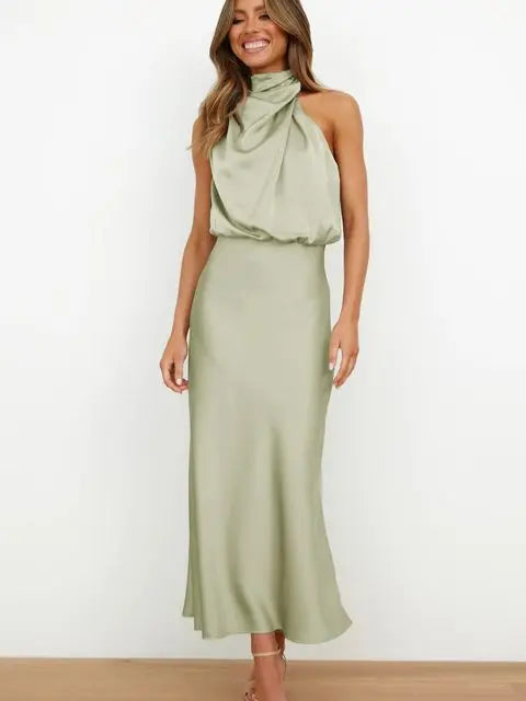 Neckholder Langes Kleid mit Drapierter Vorderseite für Damen