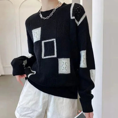 Moderner Strickpullover mit Blockmuster Winter Damen