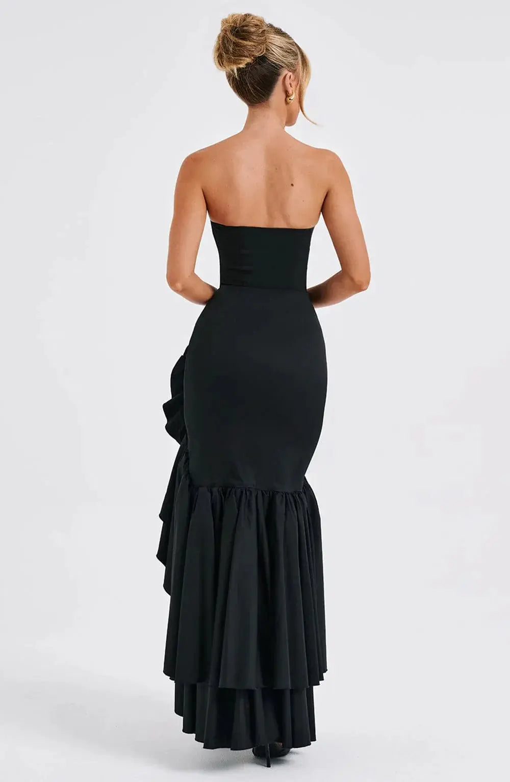 Schulterfreies Figurbetontes Langes Kleid mit Rüschen Saum für Damen