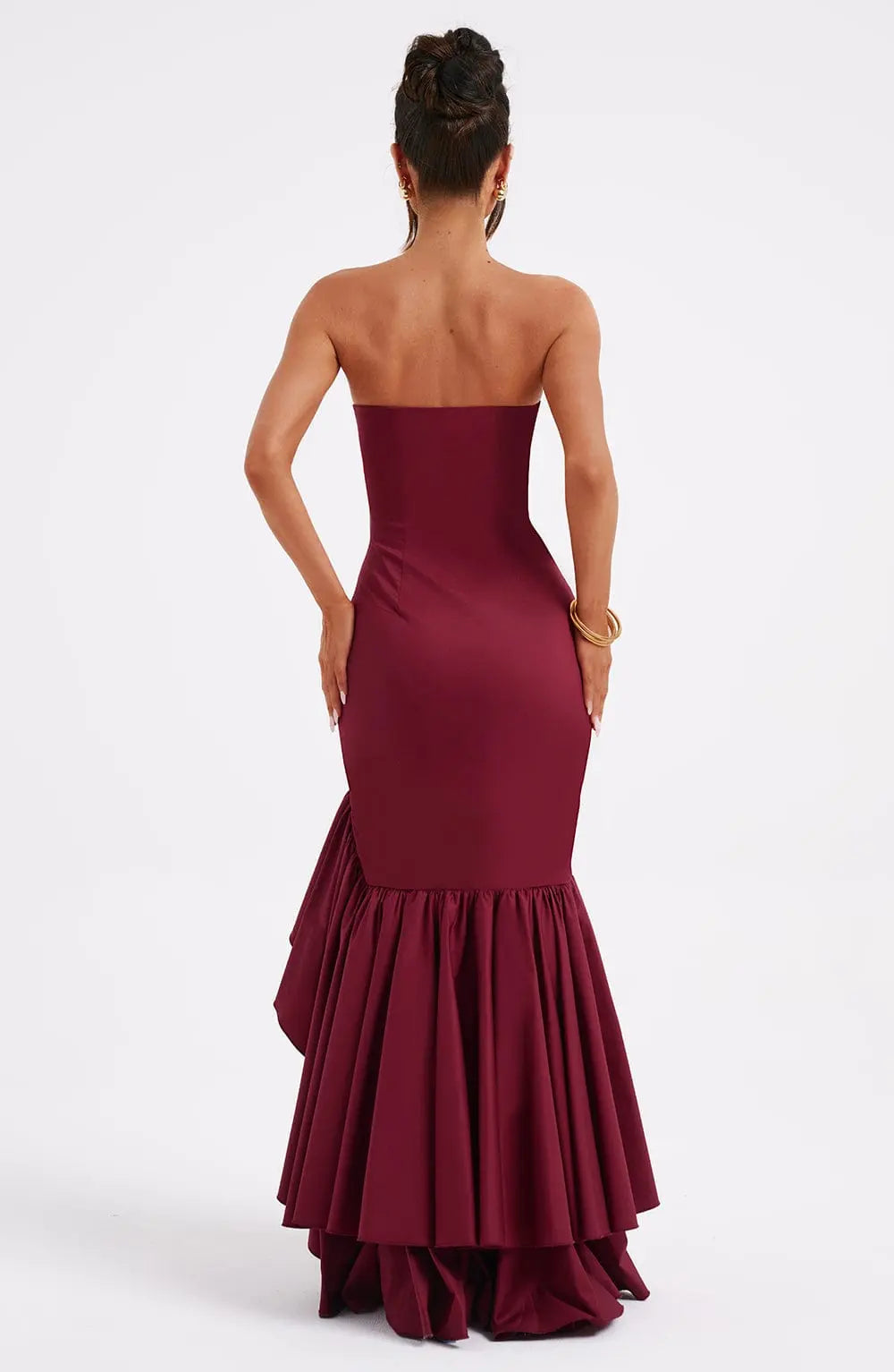 Schulterfreies Figurbetontes Langes Kleid mit Rüschen Saum für Damen