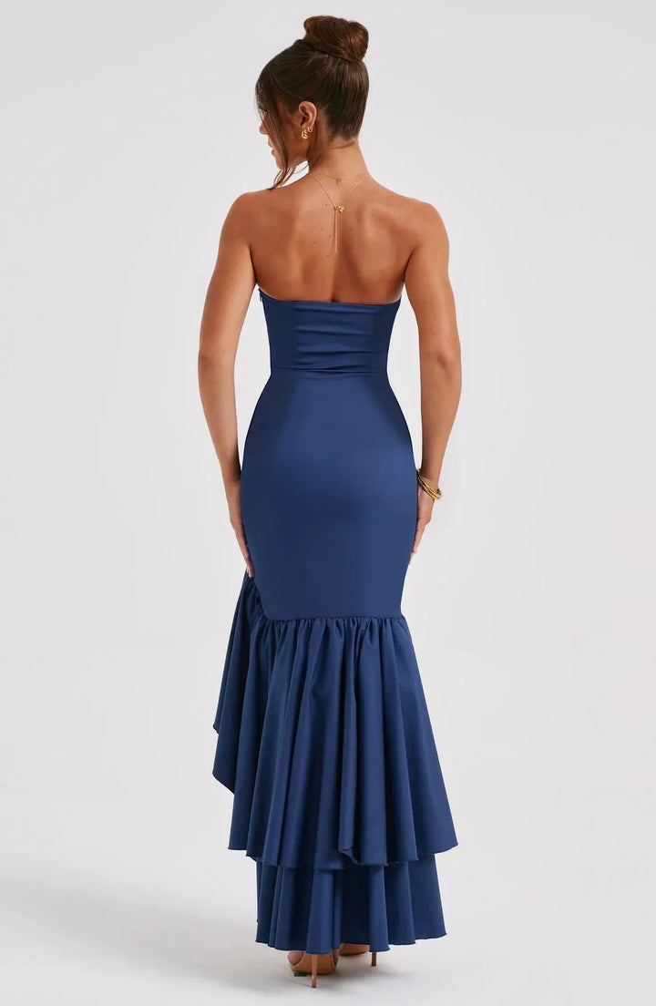 Schulterfreies Figurbetontes Langes Kleid mit Rüschen Saum für Damen