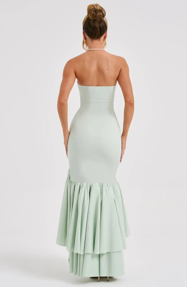 Schulterfreies Figurbetontes Langes Kleid mit Rüschen Saum für Damen