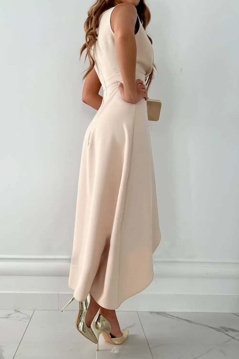 Tailliertes Ärmelloses High Low Saum Kleid für Damen