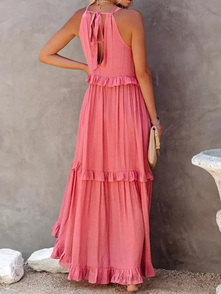 Damen Ärmelloses Maxikleid Mit Rüschen Saum