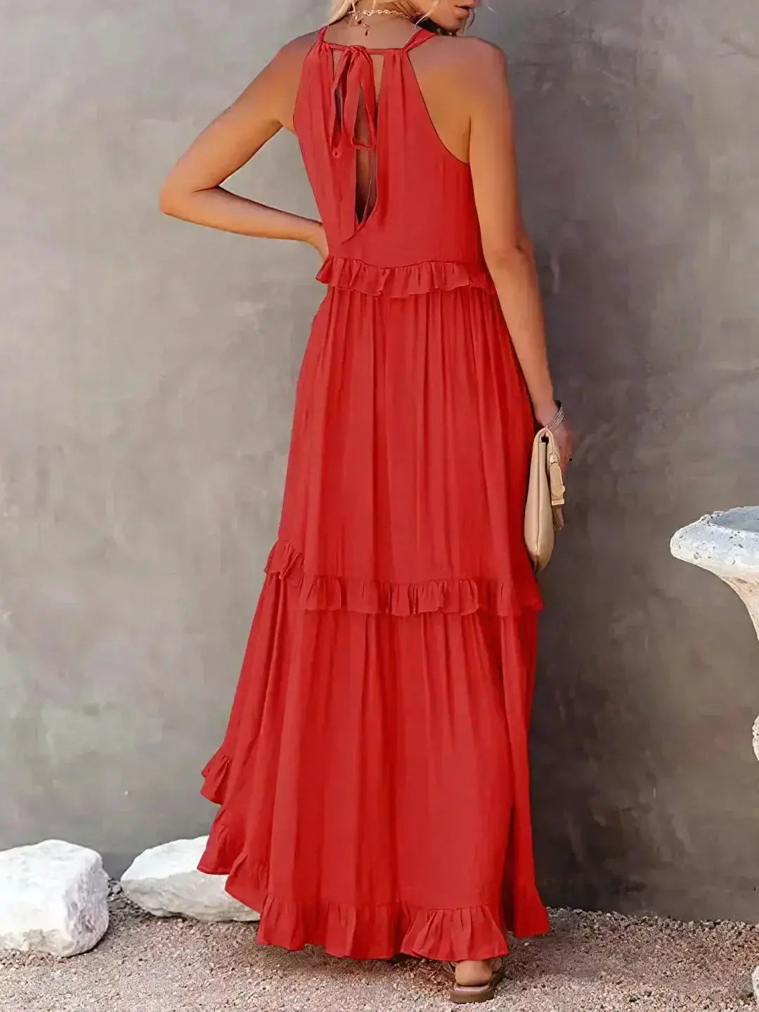 Damen Ärmelloses Maxikleid Mit Rüschen Saum