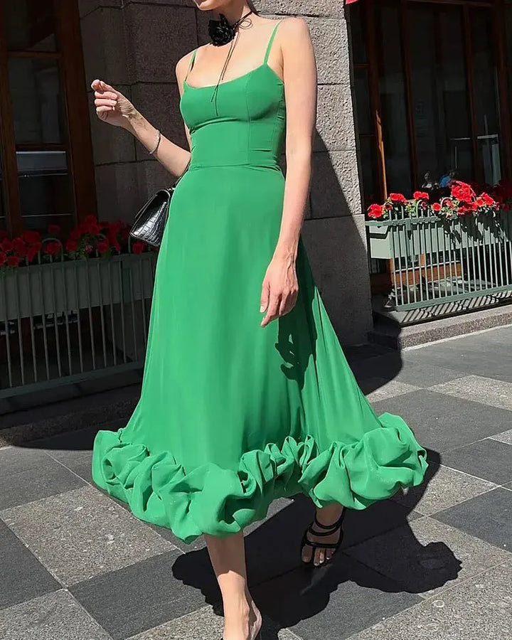 Damen Midikleid mit Verspieltem Rüschen Saum Design