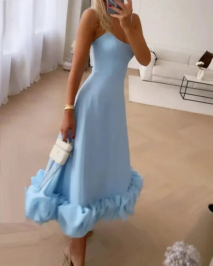 Damen Midikleid mit Verspieltem Rüschen Saum Design