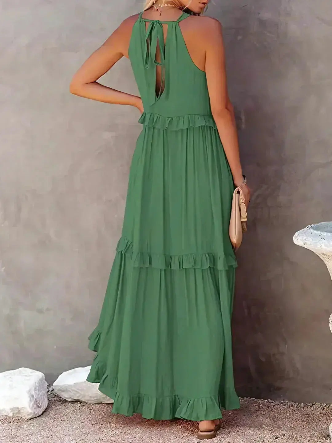 Damen Ärmelloses Maxikleid Mit Rüschen Saum
