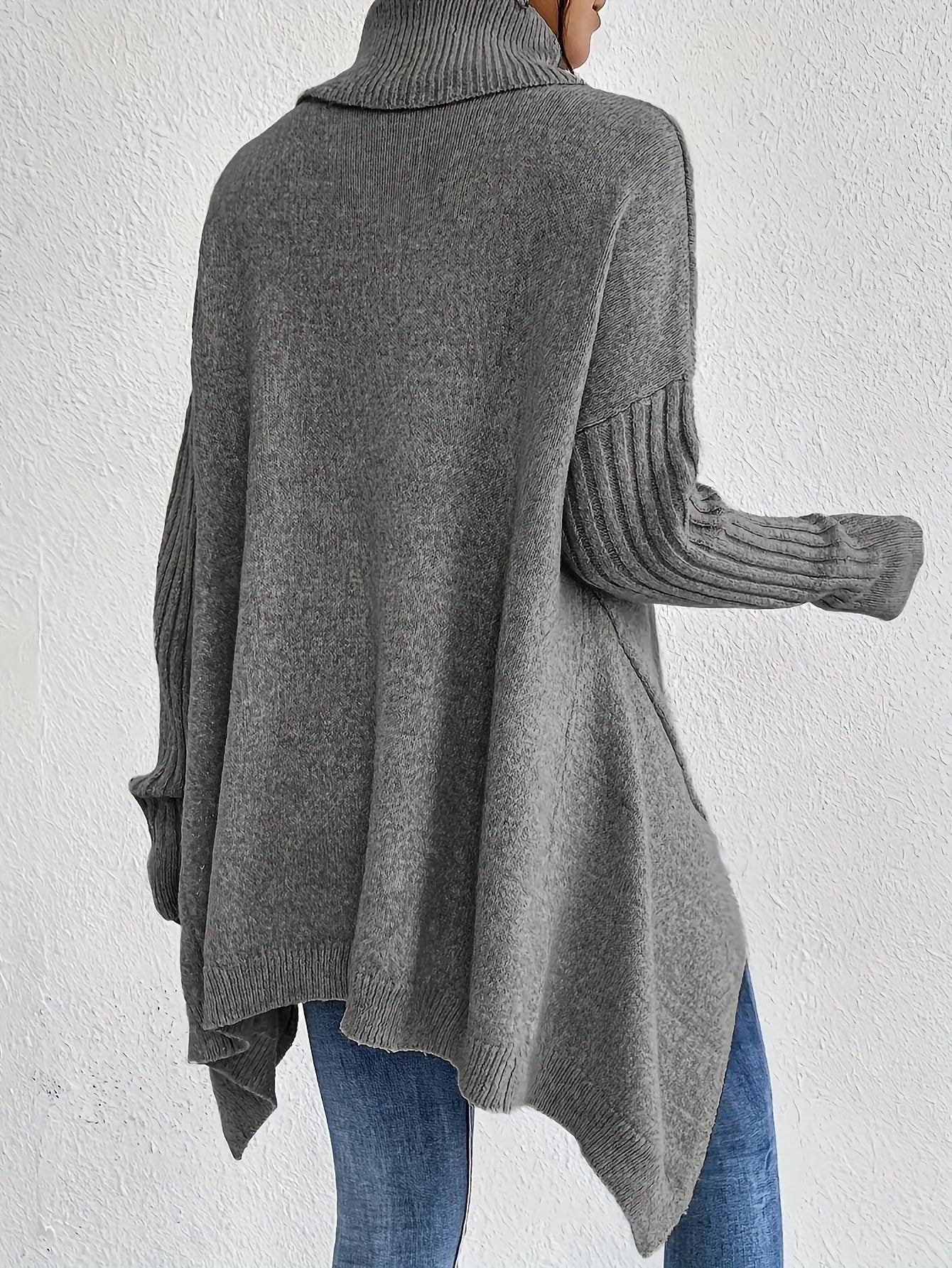 Oversize Rollkragen Asymmetrischer Winterpullover Damen