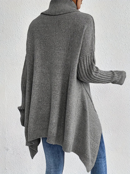 Oversize Rollkragen Asymmetrischer Winterpullover Damen