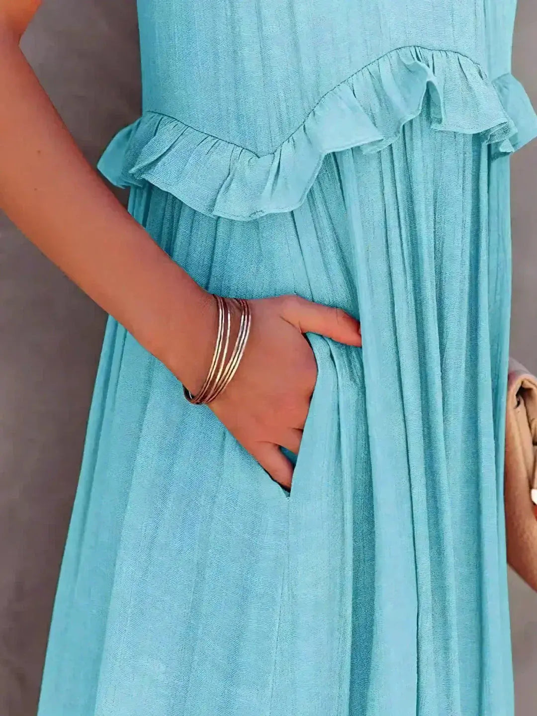 Damen Ärmelloses Maxikleid Mit Rüschen Saum
