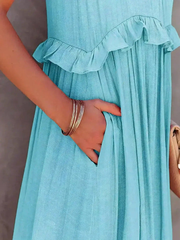 Damen Ärmelloses Maxikleid Mit Rüschen Saum