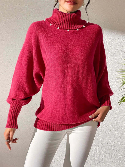 Rollkragen Winterpullover mit Perlendetails Damen