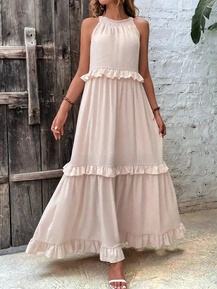 Damen Ärmelloses Maxikleid Mit Rüschen Saum