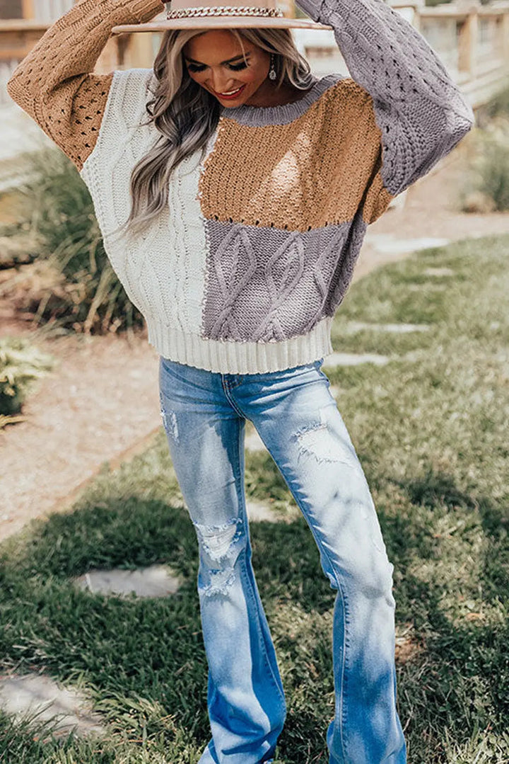 Patchwork Zopfmuster Strickpullover Perfekt Für Winter Damen