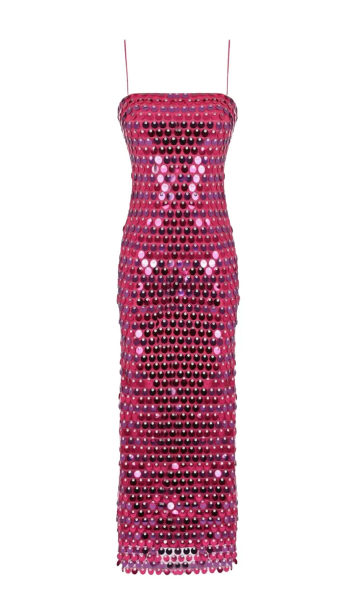 Midikleid mit Spaghettiträgern und Vollständiger Paillettenverzierung Für Damen