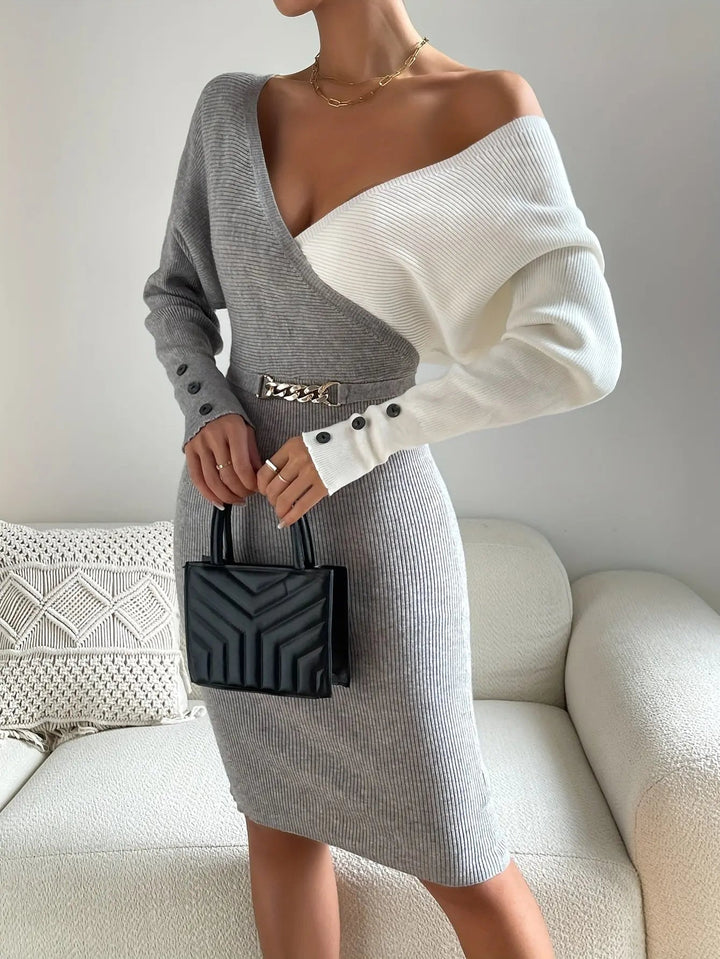 Zweiteiliges Bodycon Kleid Mit Tiefem V Rückendesign