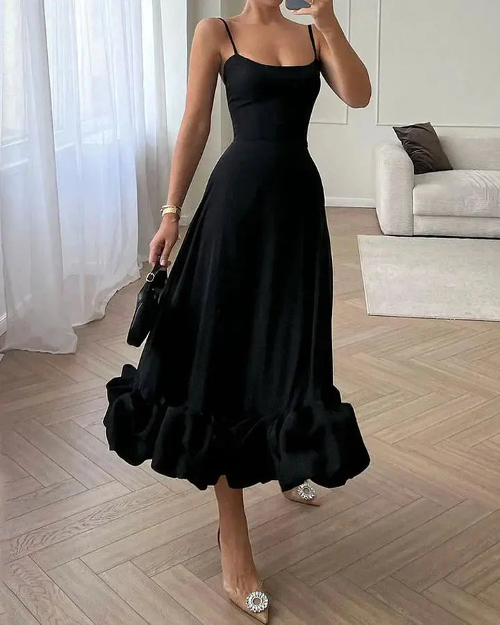 Damen Midikleid mit Verspieltem Rüschen Saum Design