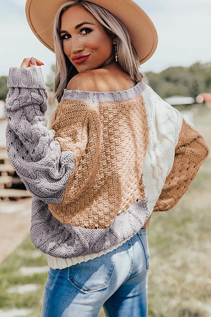 Patchwork Zopfmuster Strickpullover Perfekt Für Winter Damen