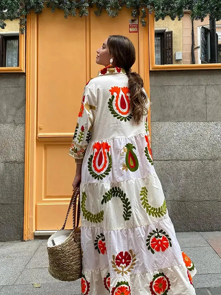 Fließendes Maxikleid mit Bunt Blumenmuster