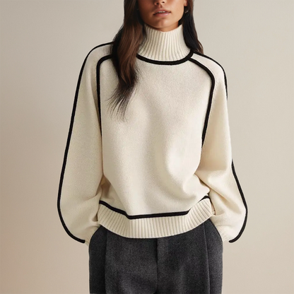 Rollkragen Strickpullover Mit Kontrastdetails Für Damen