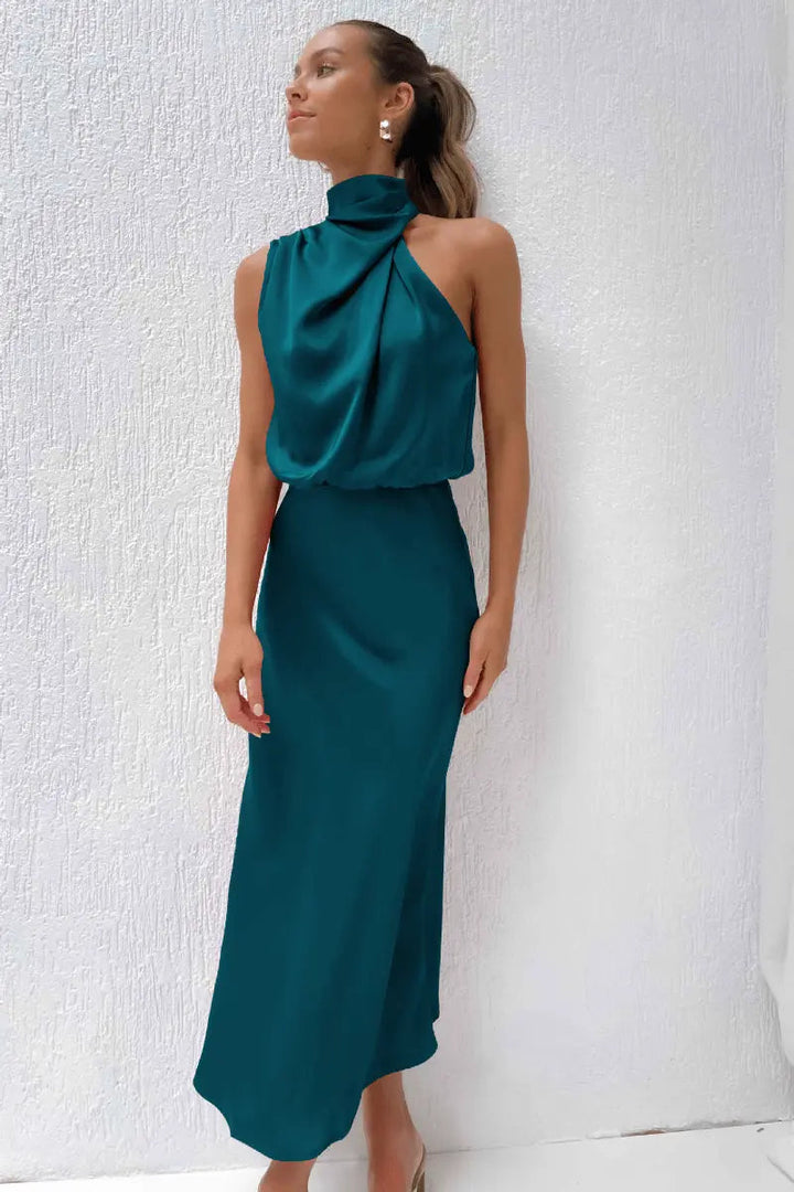 Neckholder Maxikleid mit Drapiertem Oberteil für Damen