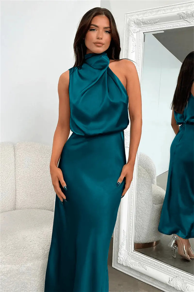 Neckholder Maxikleid mit Drapiertem Oberteil für Damen