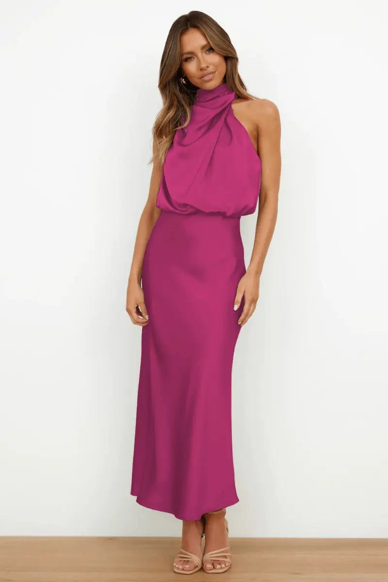 Neckholder Maxikleid mit Drapiertem Oberteil für Damen