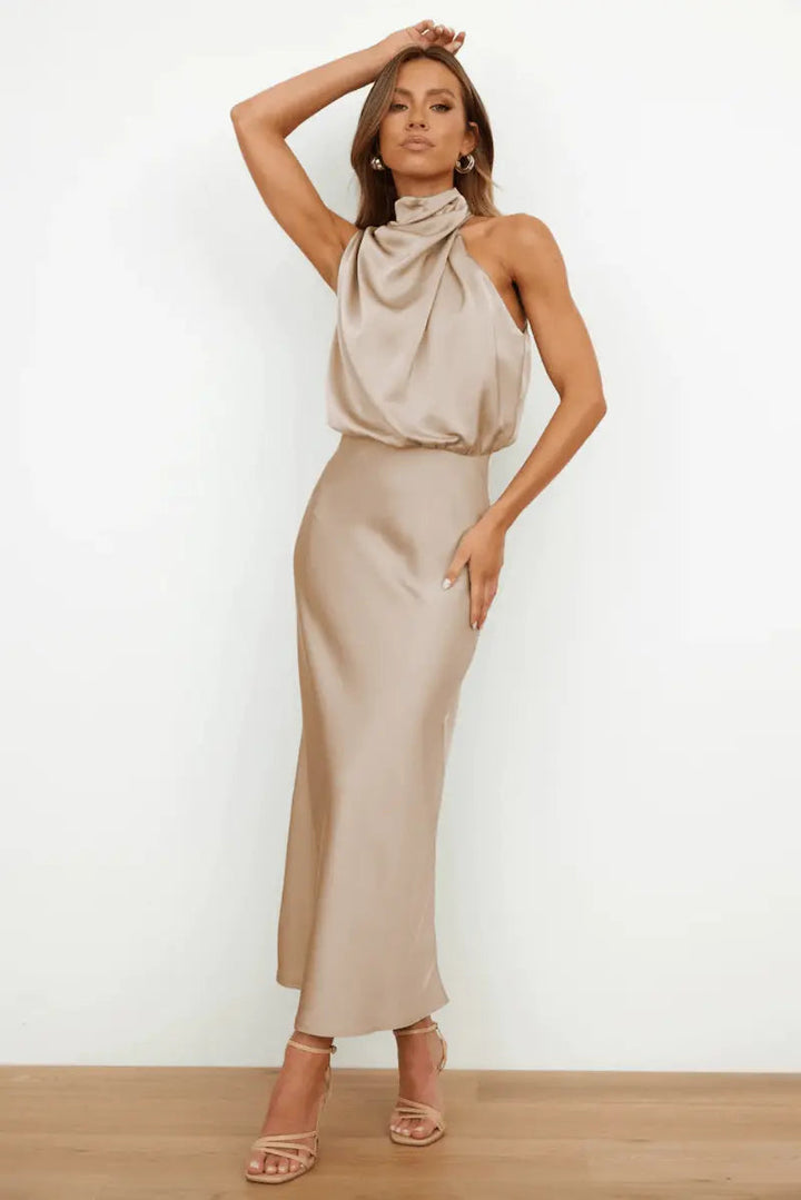 Neckholder Maxikleid mit Drapiertem Oberteil für Damen
