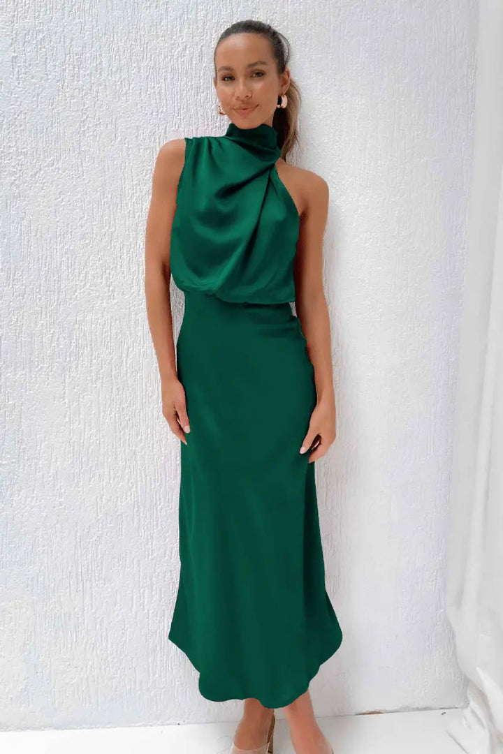 Ärmelloses Halfter Tailliertes Langes Kleid Für Damen