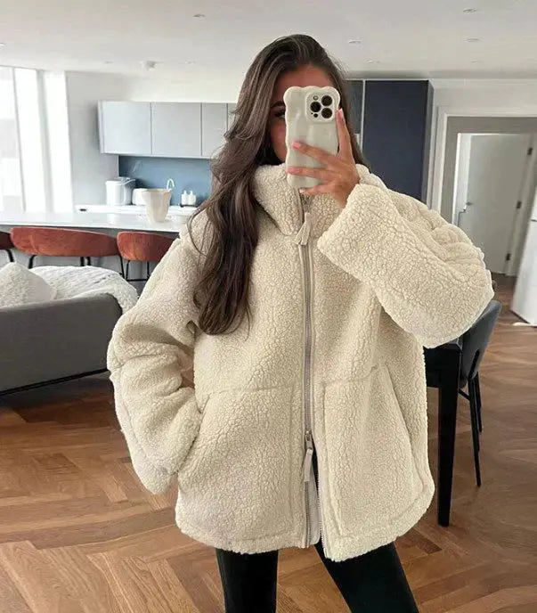 Gemütlicher Warmer Übergroßer Teddymantel Für Damen Winter