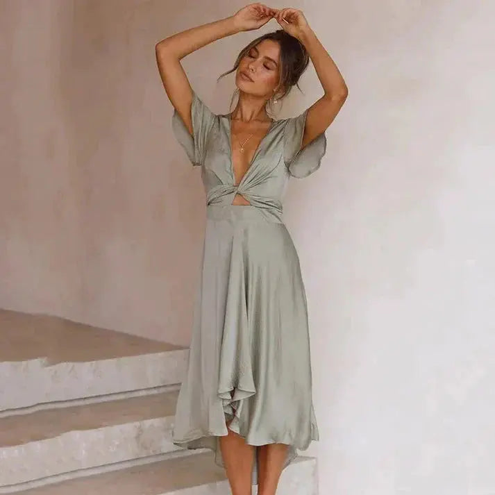 Damen Midikleid mit Taillendetail und Rüschen