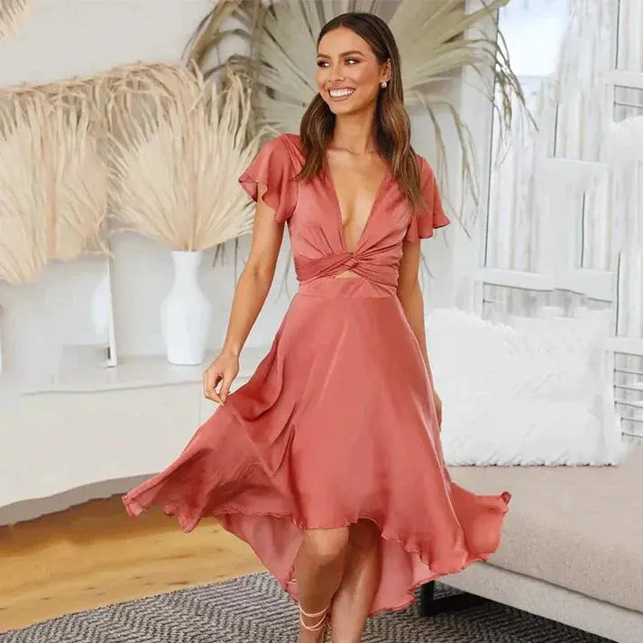 Damen Midikleid mit Taillendetail und Rüschen