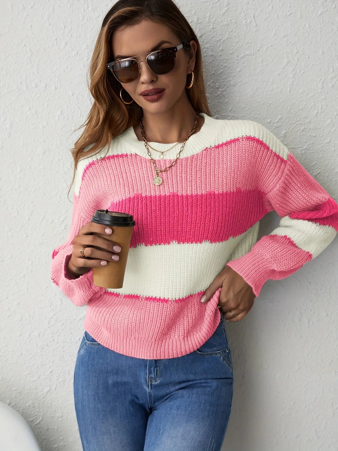 Gestreifter Strickpullover Perfekt Für Gemütliche Winter Damen
