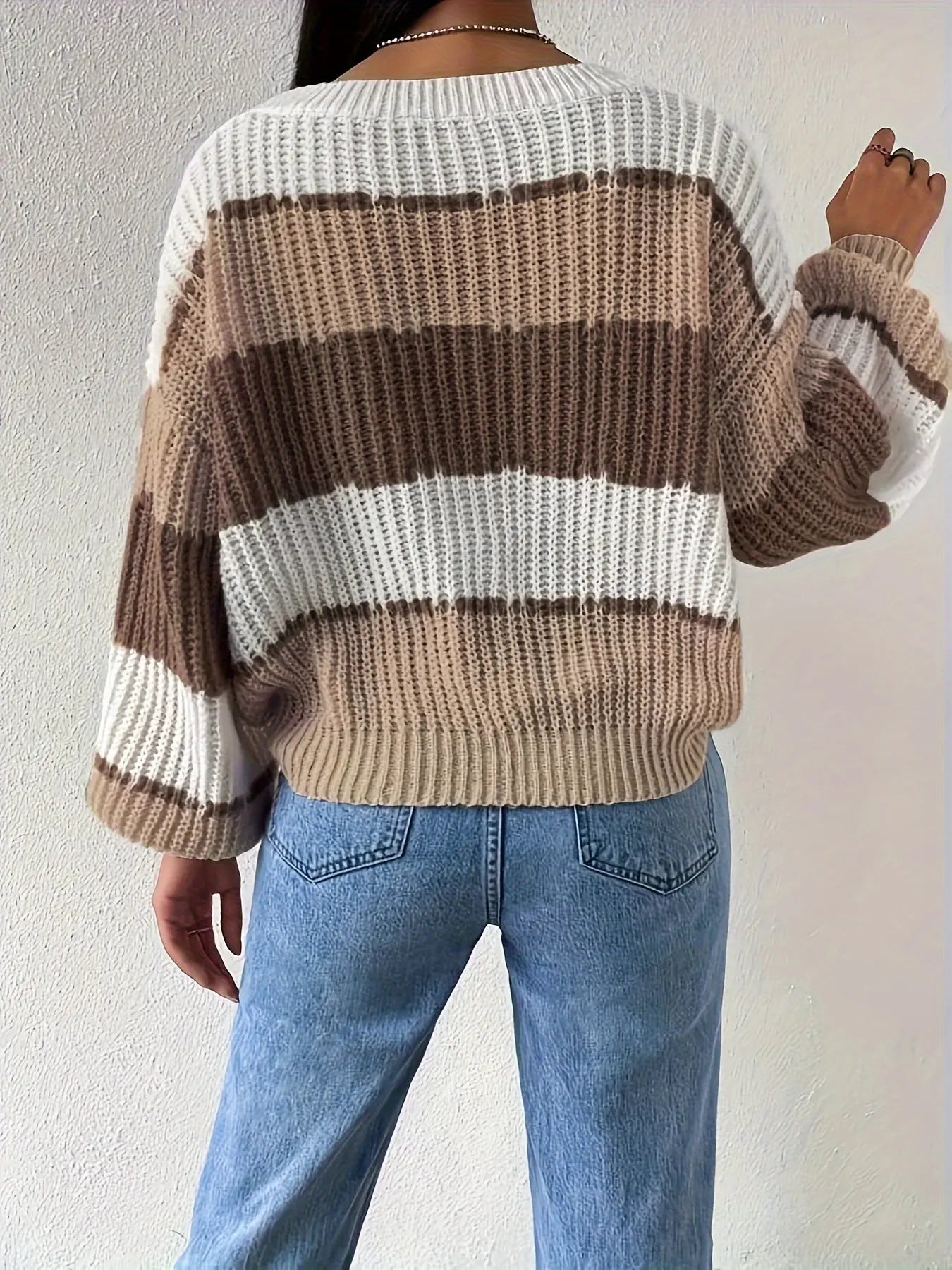 Gestreifter Strickpullover Perfekt Für Gemütliche Winter Damen