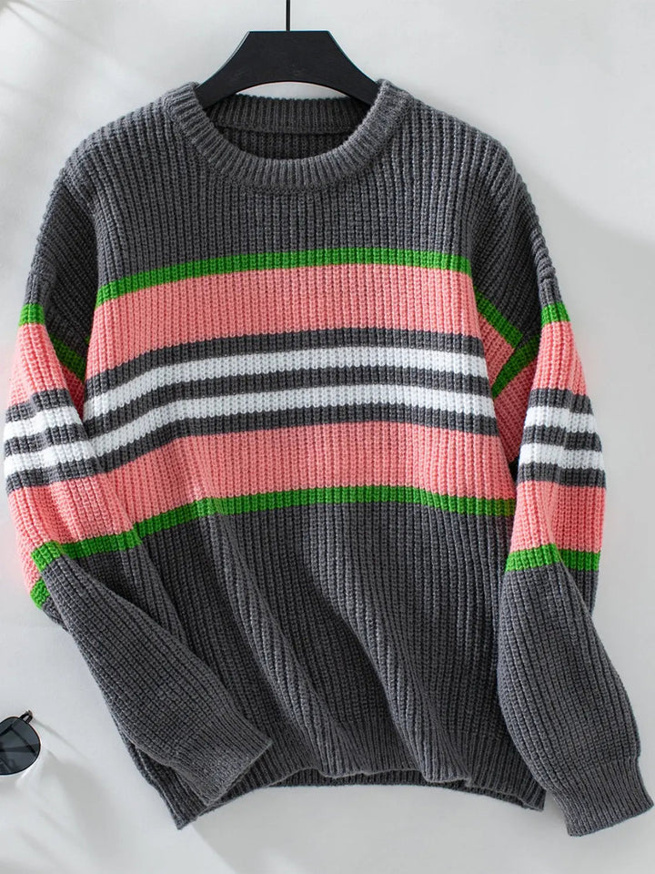 Klassischer Gestreifter Strickpullover Ideal für Tägliche Winter Damen
