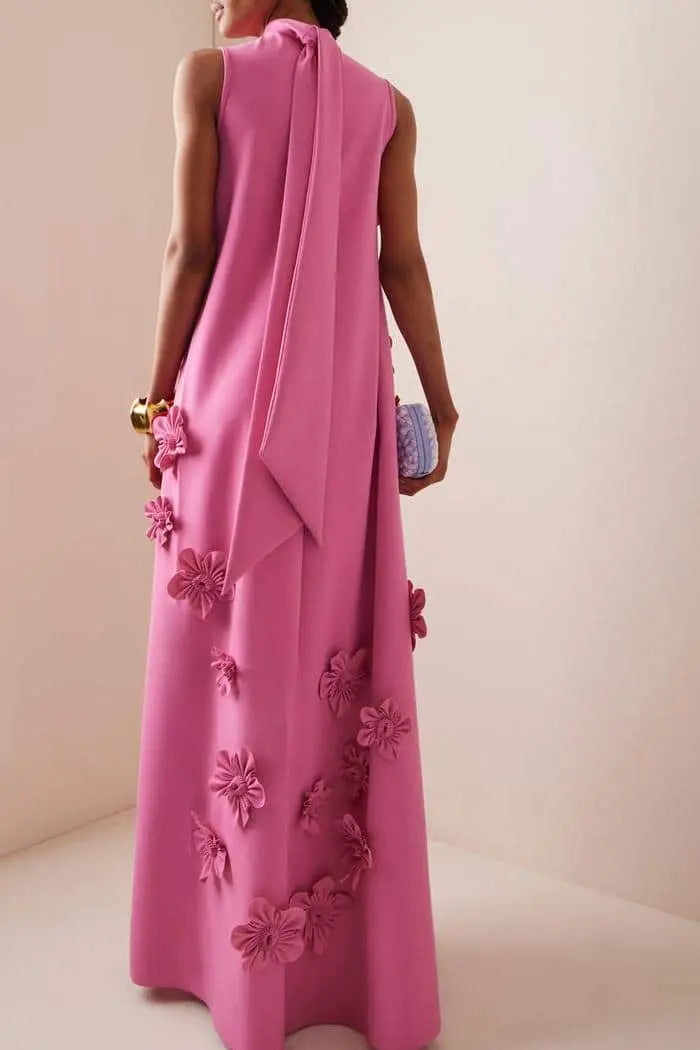 Halter Maxikleid mit 3D Blumendetails für Damen