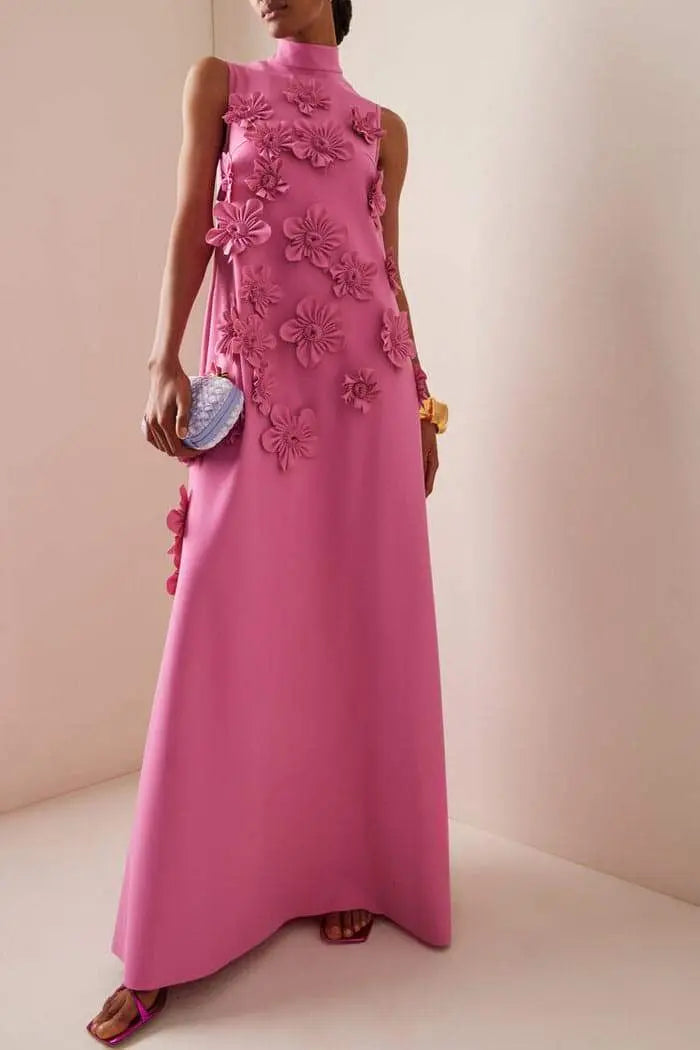Halter Maxikleid mit 3D Blumendetails für Damen