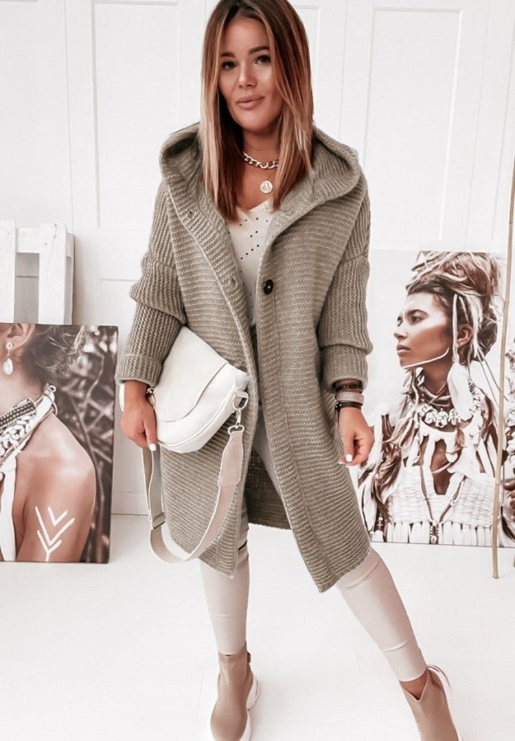 Langer Winter Strick-Cardigan mit Kapuze Damen