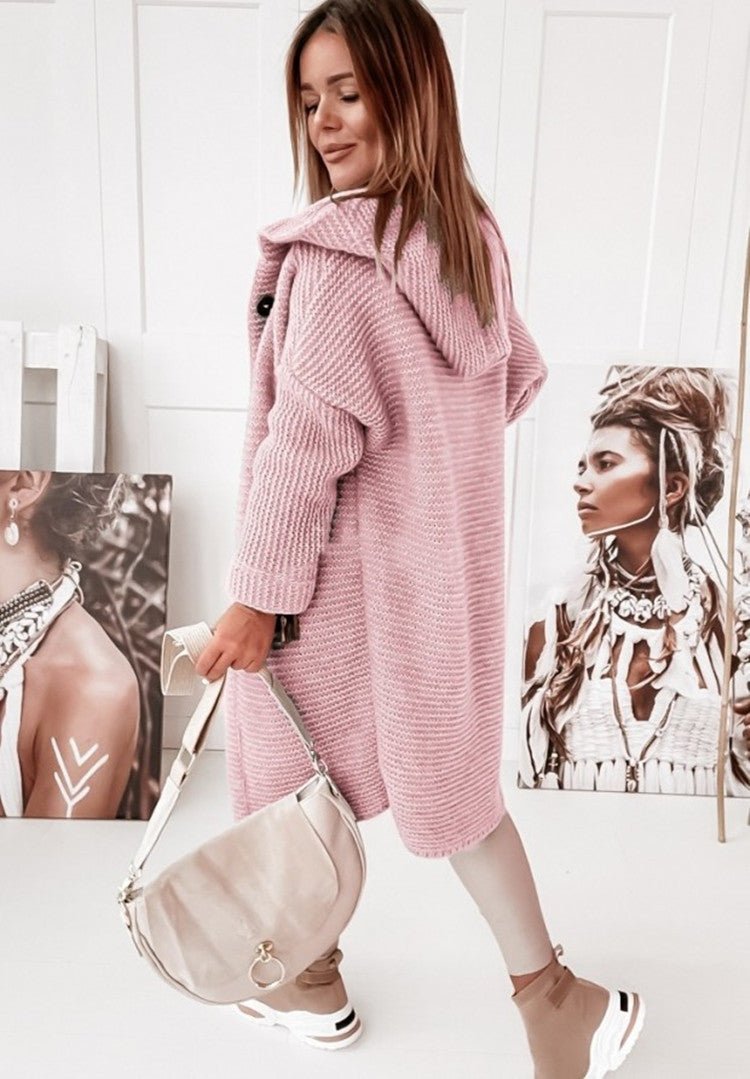 Langer Winter Strick-Cardigan mit Kapuze Damen