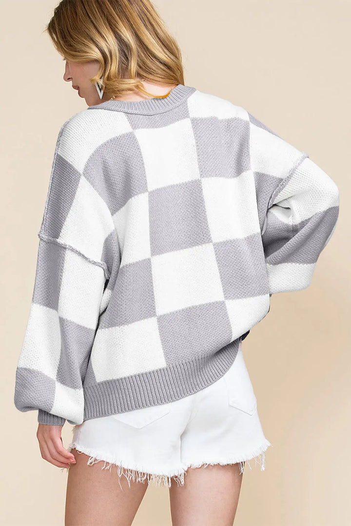 Karierter Kurzer Strickpullover Perfekt Für Winter Damen