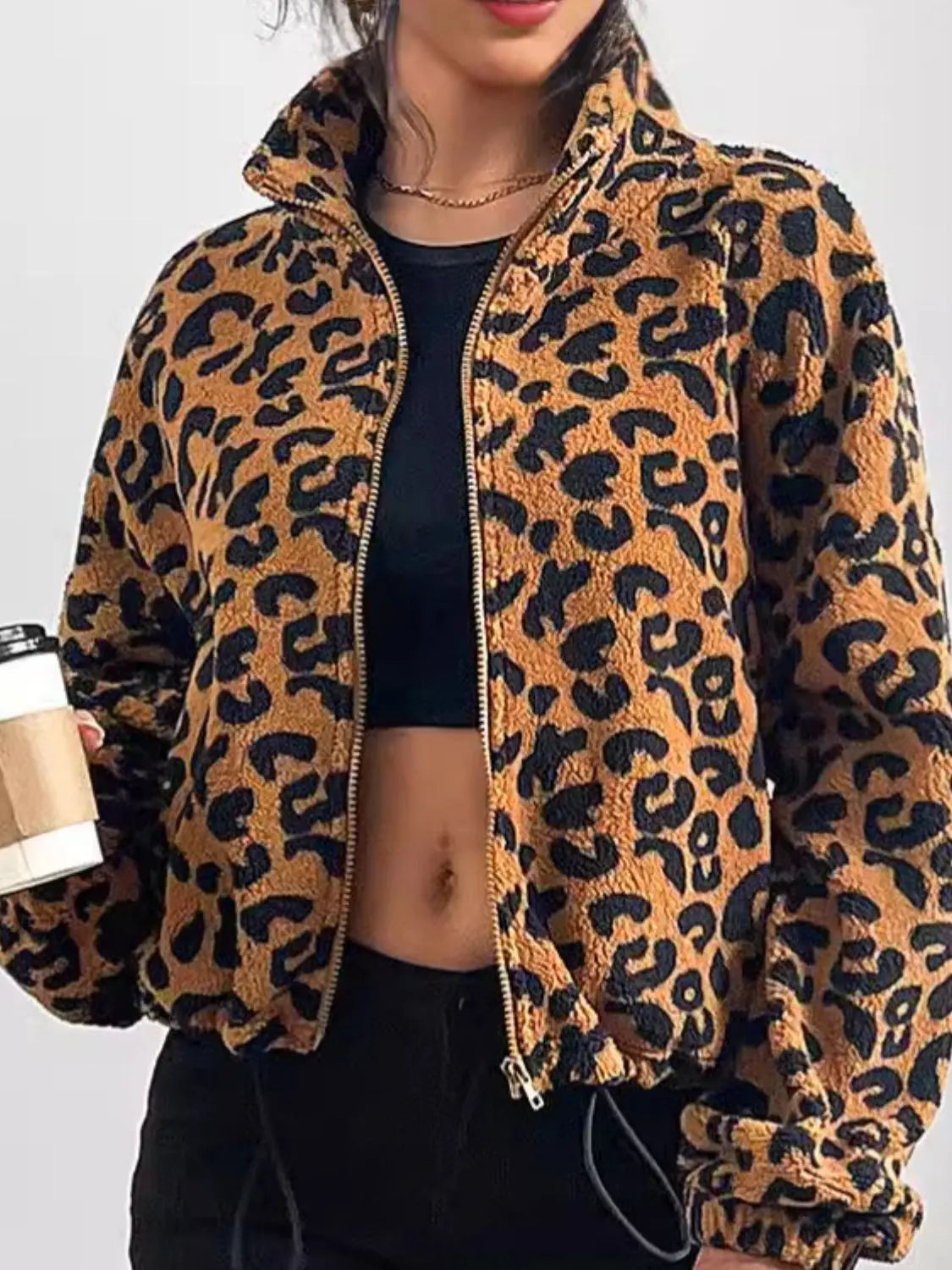 Reißverschlussmantel Mit Leopardenmuster Für Damen