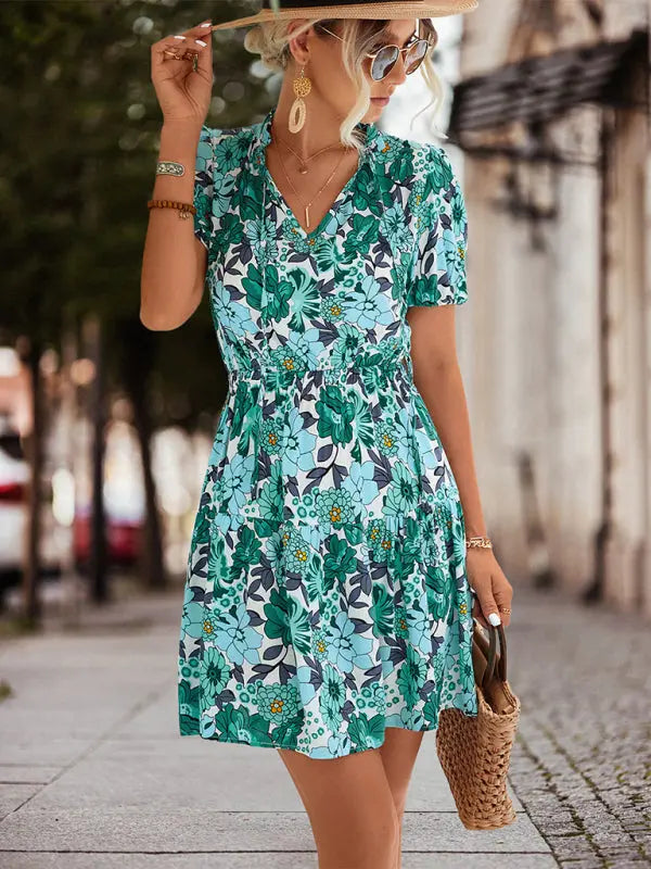 Freizeit Kleid Mit Kurzarm Und Blumenprint Für Damen