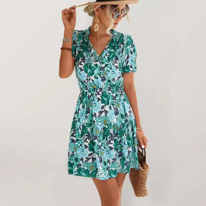 Freizeit Kleid Mit Kurzarm Und Blumenprint Für Damen