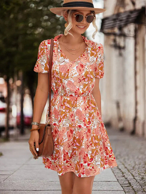 Freizeit Kleid Mit Kurzarm Und Blumenprint Für Damen