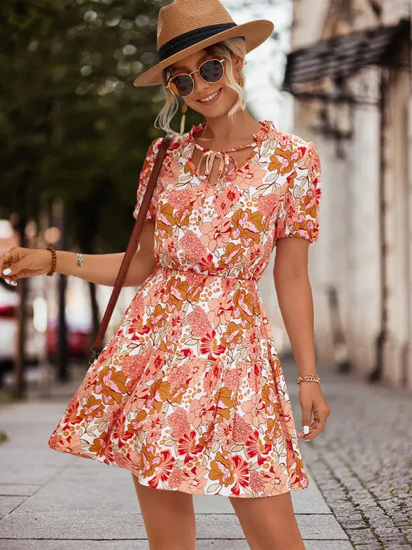 Freizeit Kleid Mit Kurzarm Und Blumenprint Für Damen