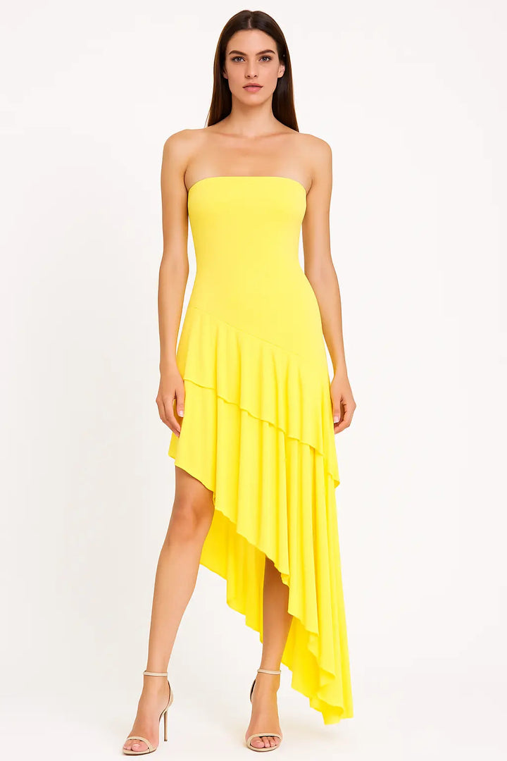 Schulterfreies Figurbetontes Langes Kleid mit Rüschen Saum für Damen