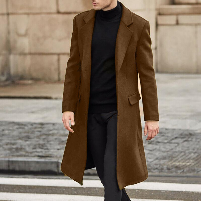 Herren Winter Taillierter Langer Mantel