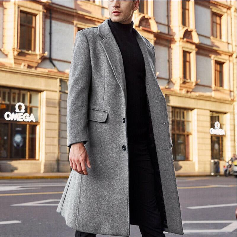 Herren Winter Taillierter Langer Mantel